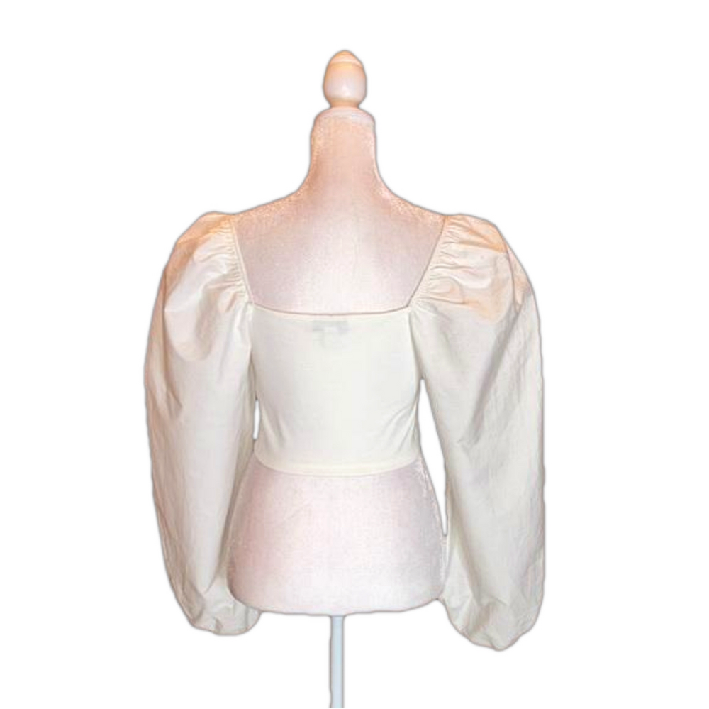 TOPSHOP Off-White Balloon Statement Sleeve Poplin Square Neck Crop Top Size 6 - Picture 6 of 9